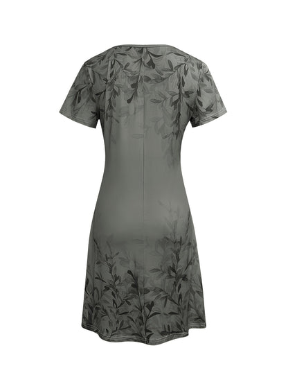 Women's Printed V-Neck Casual Dress - Short Sleeve detail view
