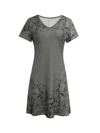 Women's Printed V-Neck Casual Dress - Short Sleeve detail view