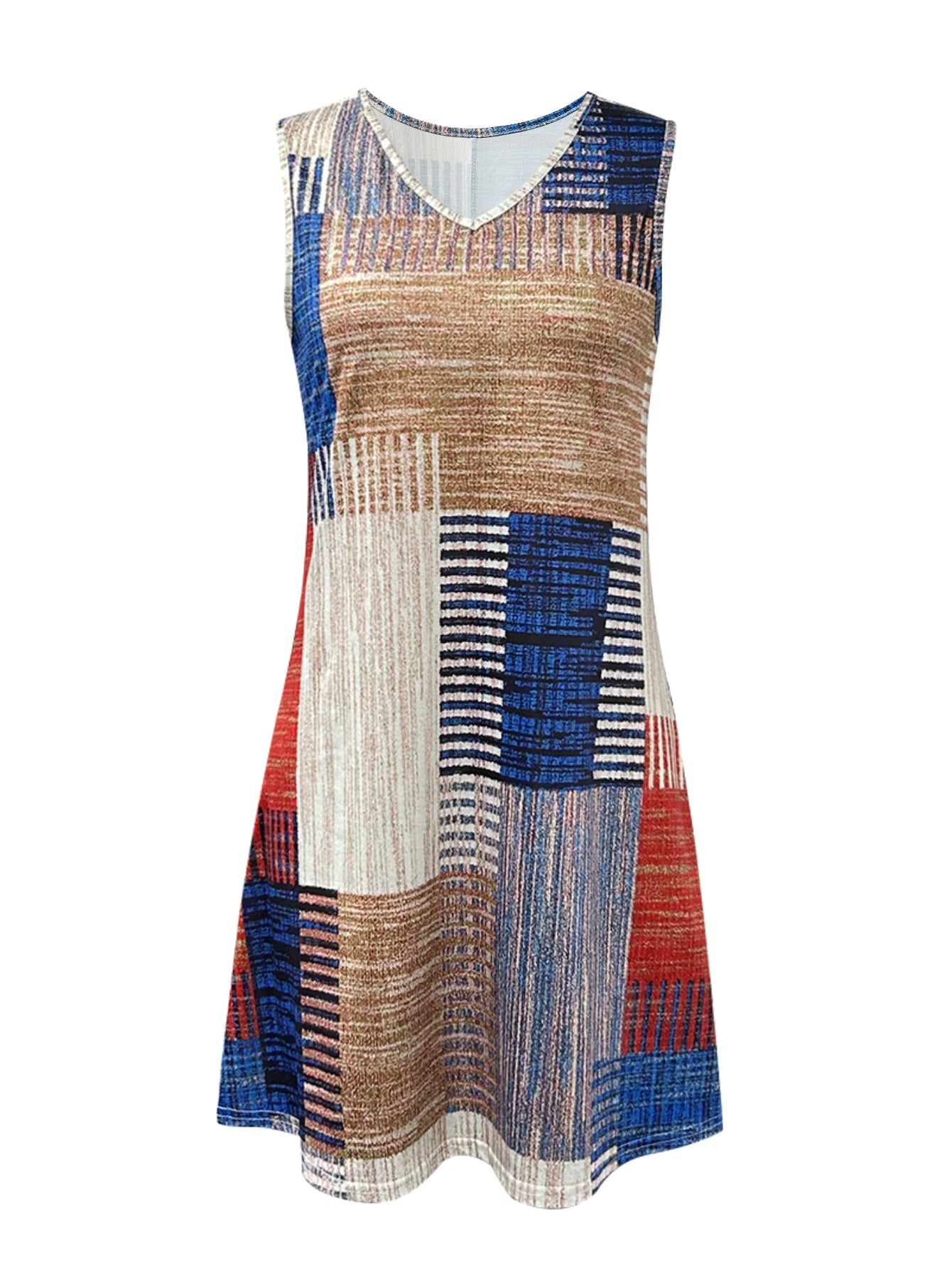 Women's Printed V-Neck Casual Dress - Sleeveless detail view
