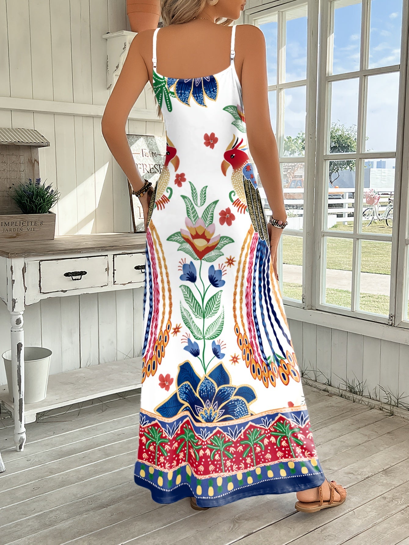 Women's Printed V-Neck Maxi Summer Dress detail view