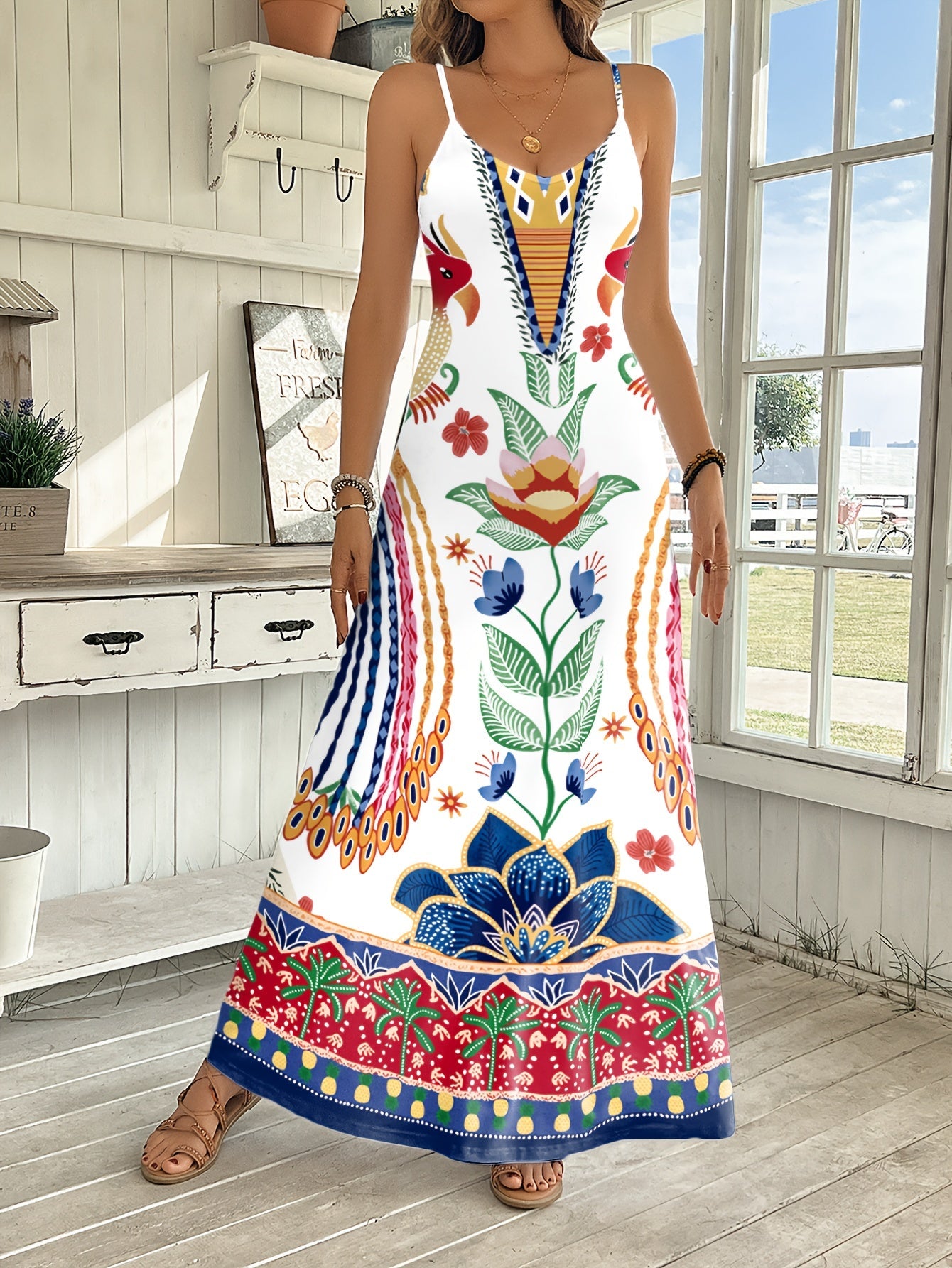 Women's Printed V-Neck Maxi Summer Dress detail view