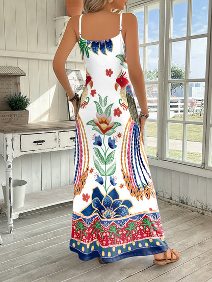 Women's Printed V-Neck Maxi Summer Dress detail view