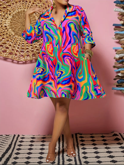 Women's Printed V-Neck Shirt Dress – view 2