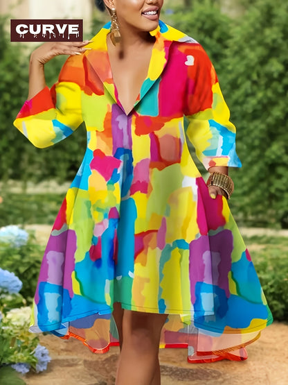Women's Printed V-Neck Shirt Dress – view 3