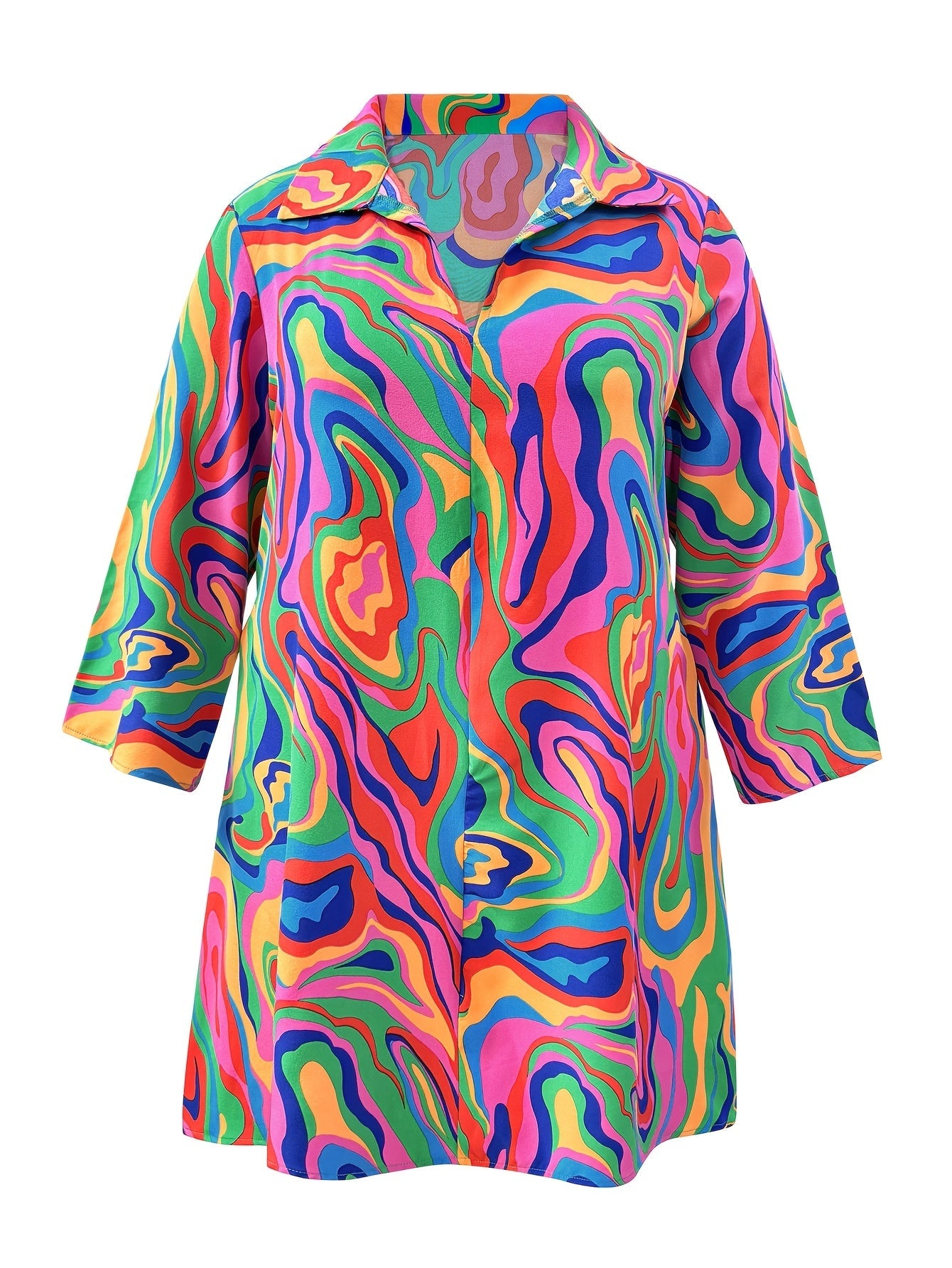 Women's Printed V-Neck Shirt Dress – view 4