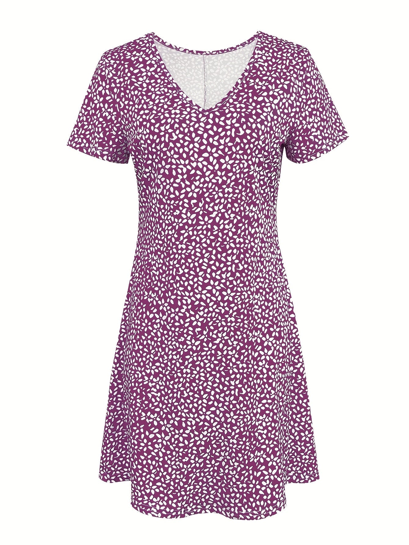 Women's Printed V-Neck Vacation Dress – Burgundy detail view