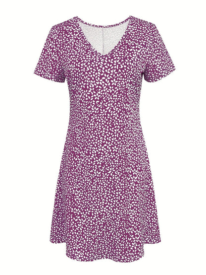 Women's Printed V-Neck Vacation Dress – Burgundy detail view