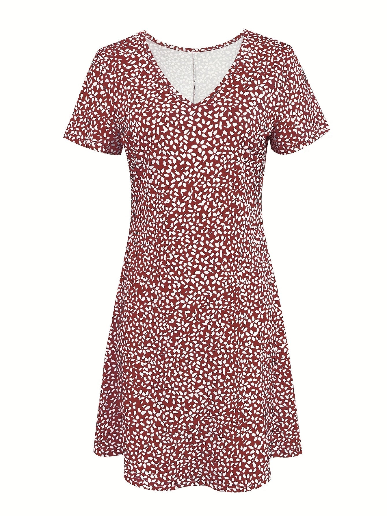Women's Printed V-Neck Vacation Dress – Burgundy detail view