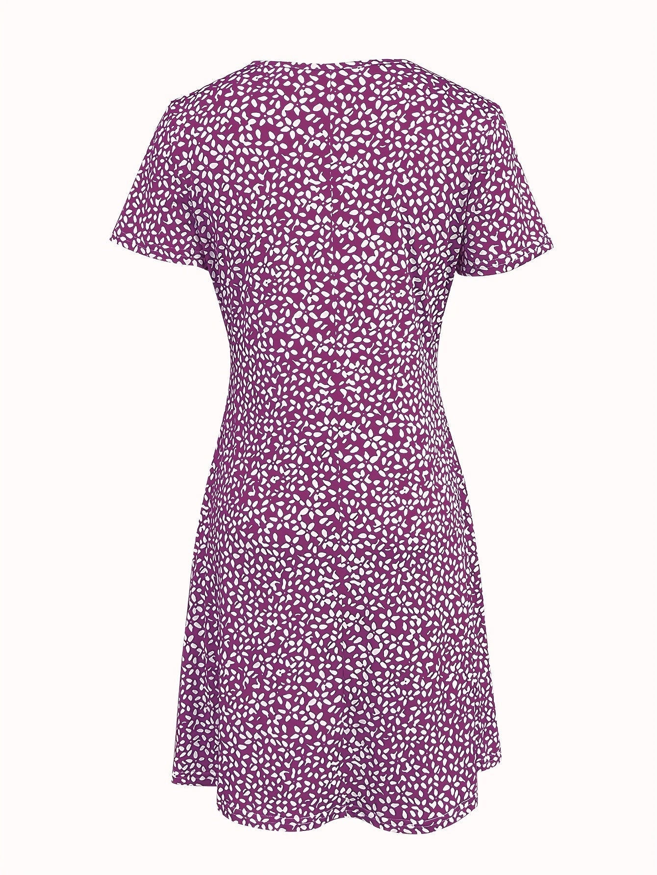 Women's Printed V-Neck Vacation Dress – Burgundy detail view