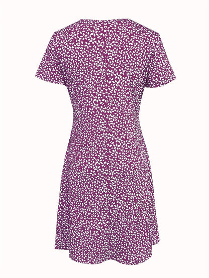 Women's Printed V-Neck Vacation Dress – Burgundy detail view