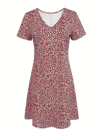 Women's Printed V-Neck Vacation Dress – Burgundy detail view