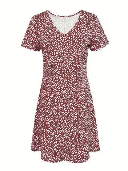 Women's Printed Vacation Dress – Burgundy / Black detail view