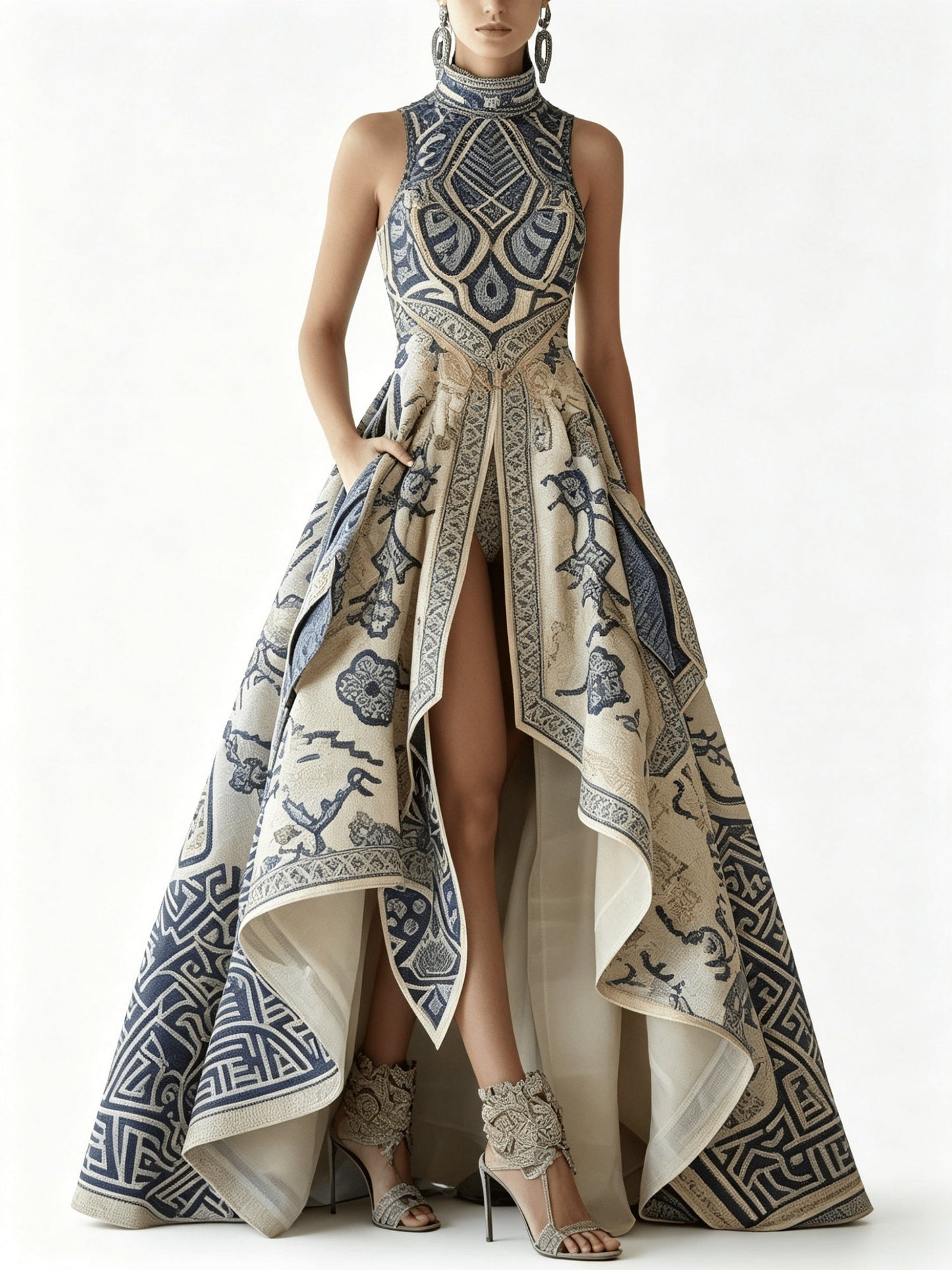 Women's Printed Wedding Dress - Sleeveless detail view