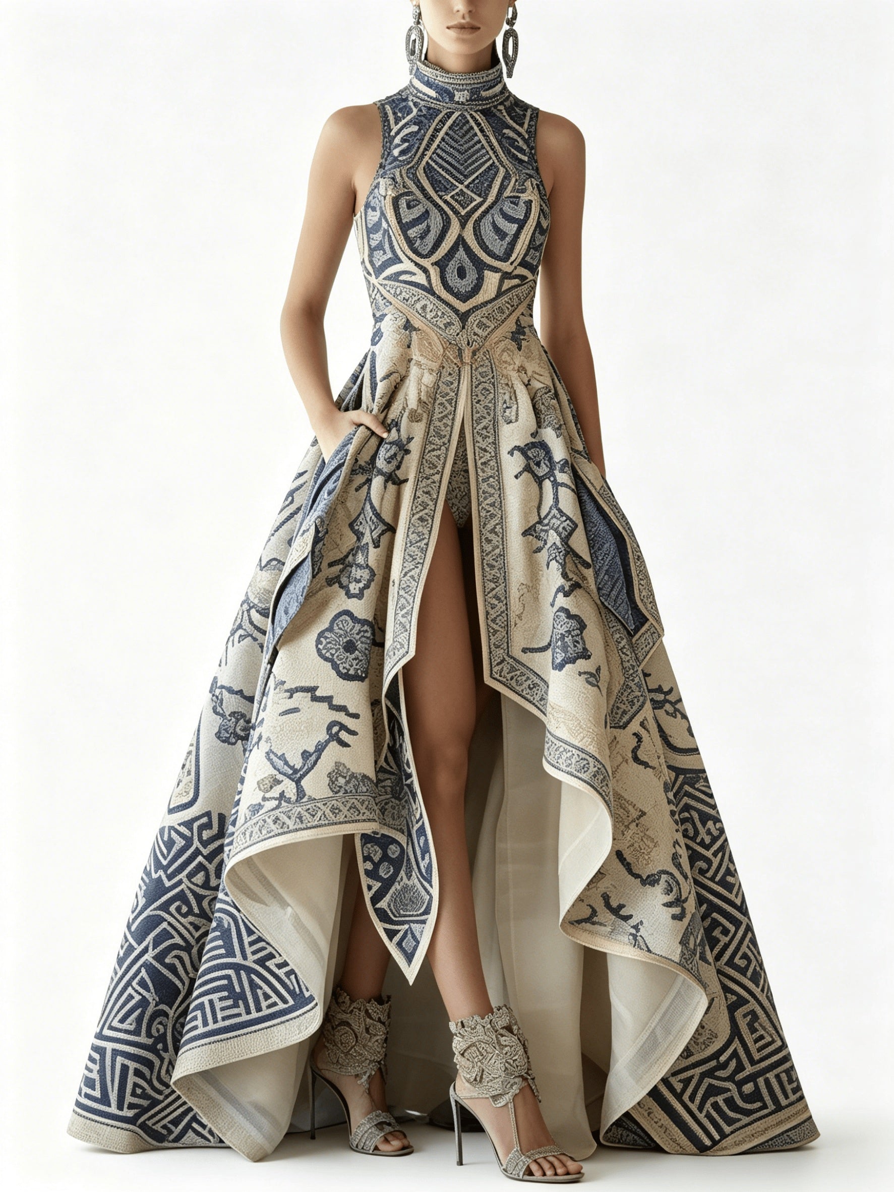Women's Printed Wedding Dress - Sleeveless detail view