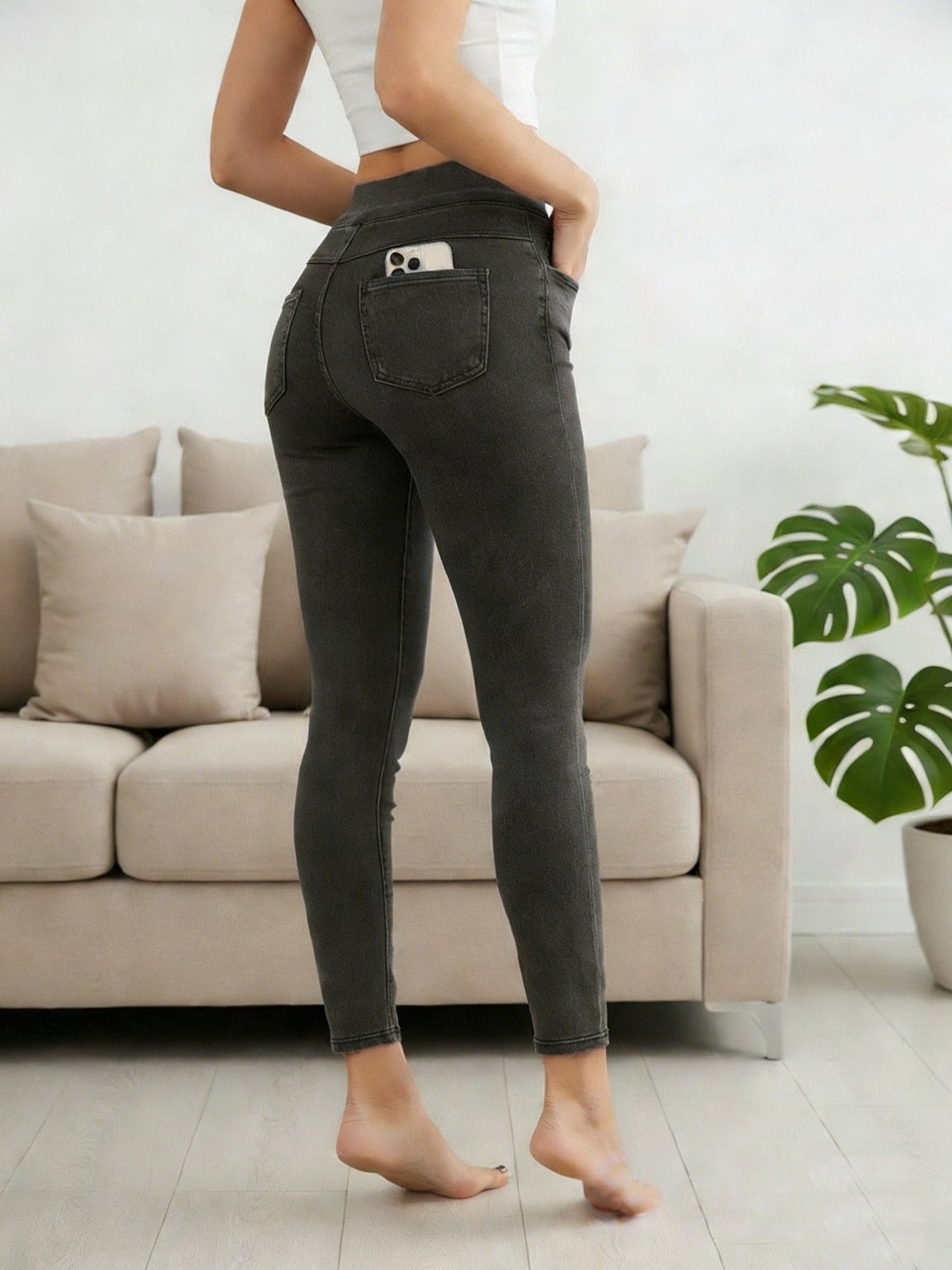 Women's Pull-On Skinny Jeans - High Waist Stretch Jegging Style – Blue option – view 3