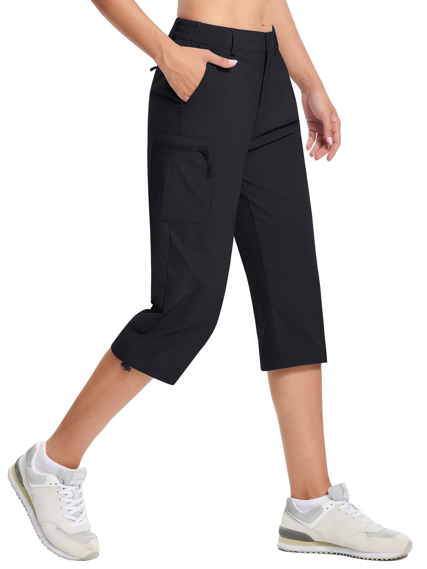 Women's Quick-Dry Hiking Capri Pants - Cargo Pockets – Black option – main product image
