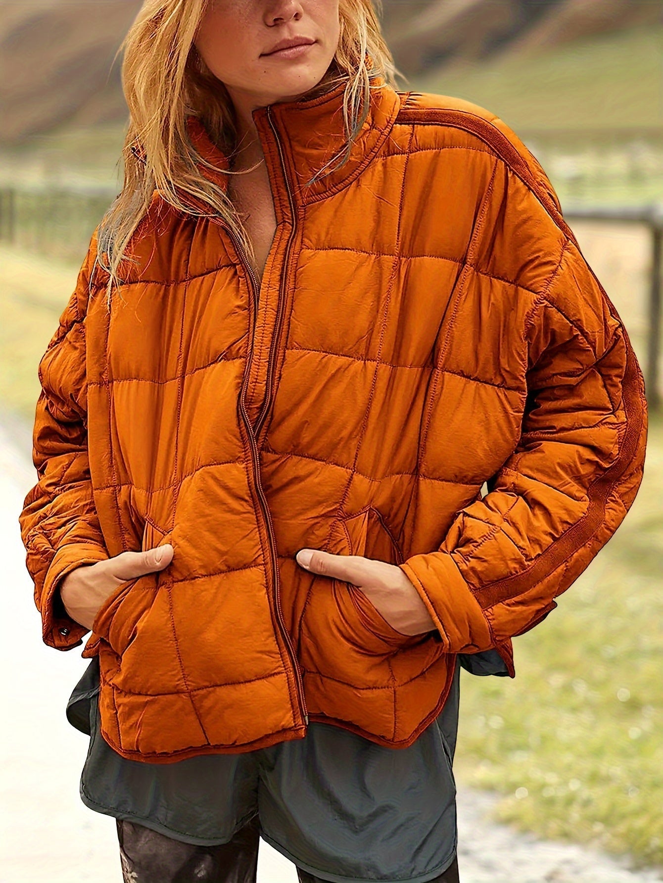 Women's Quilted Denim Pullover Jacket detail view