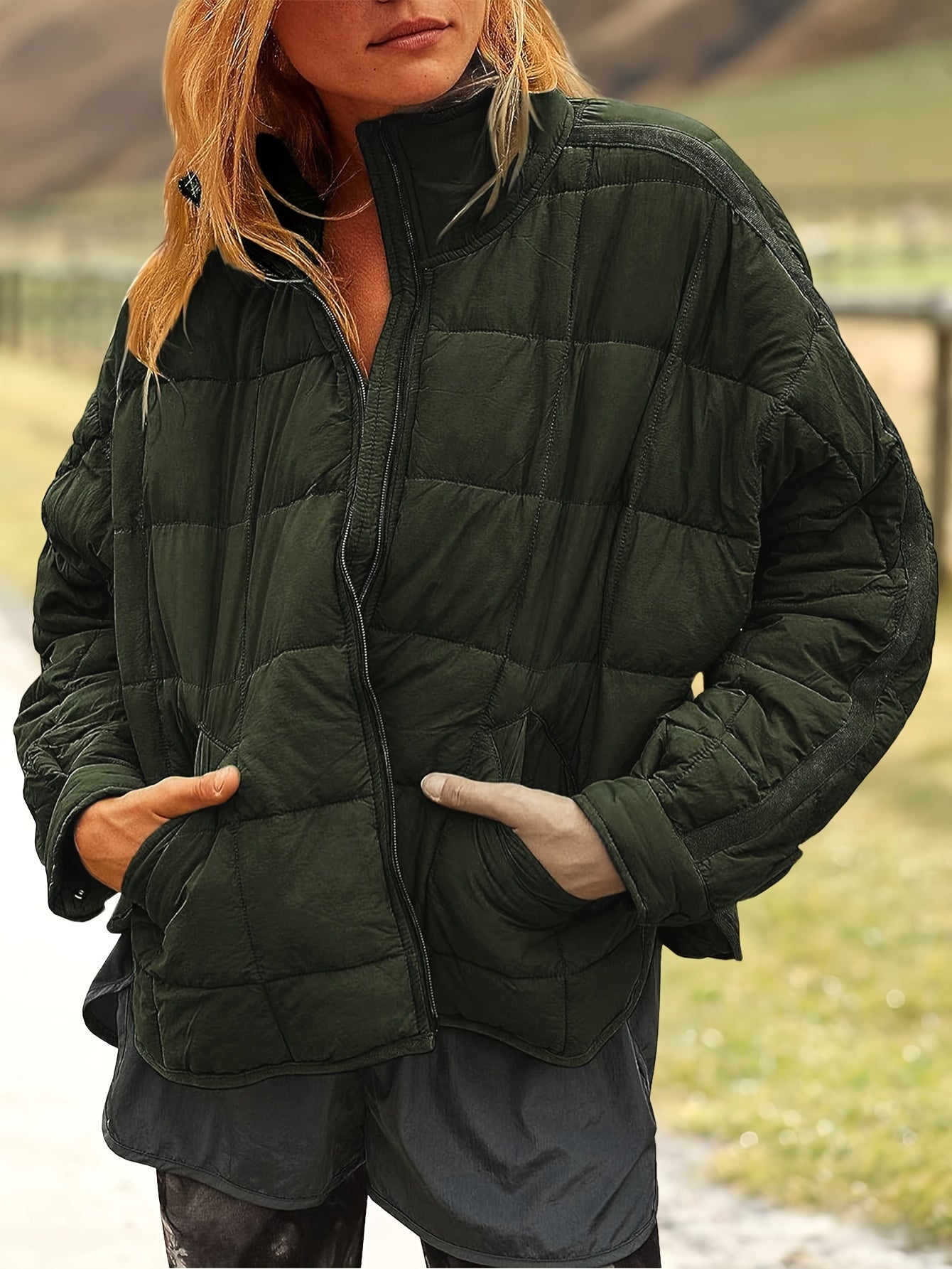 Women's Quilted Denim Pullover Jacket detail view