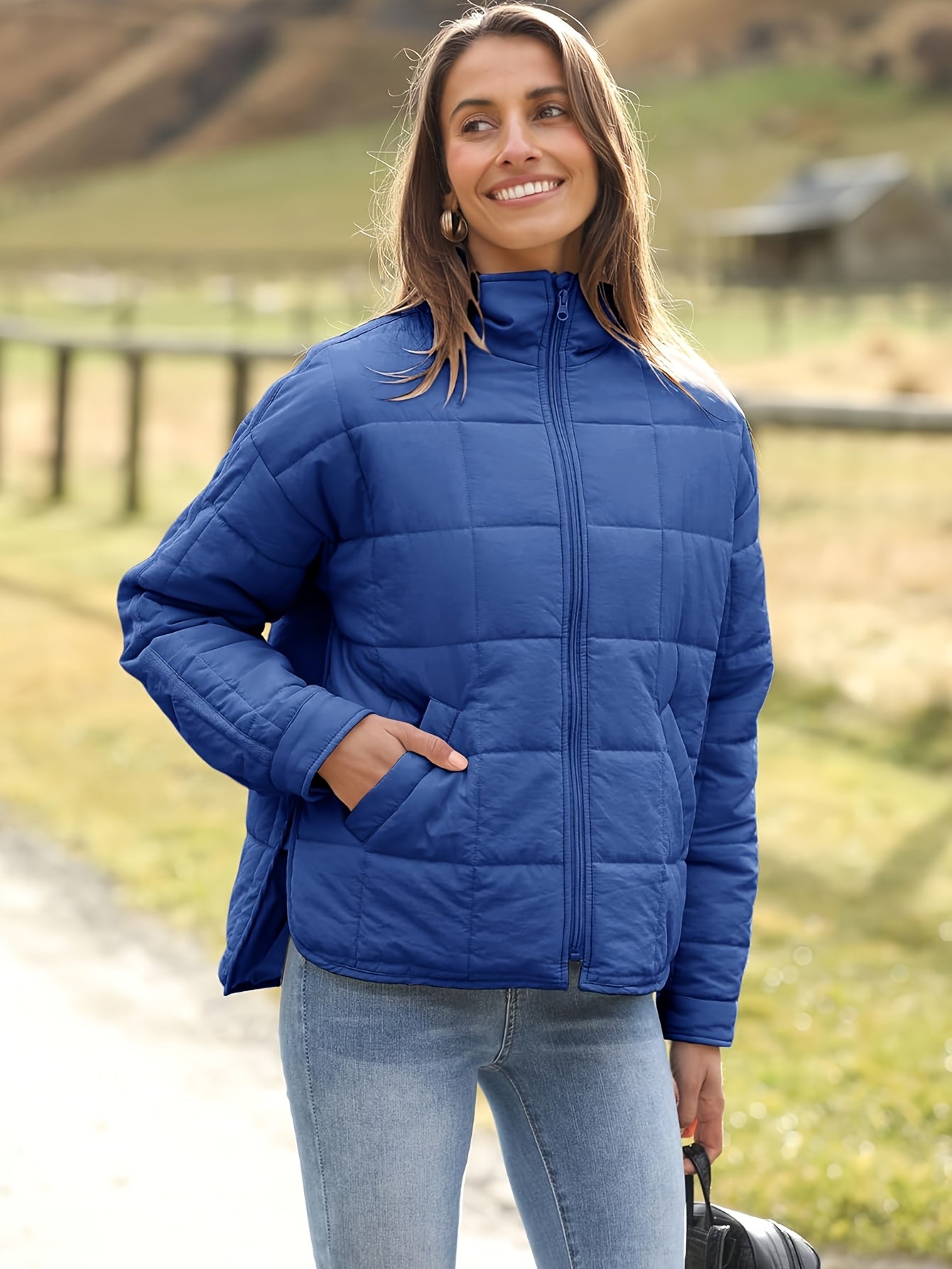 Women's Quilted Denim Pullover Jacket detail view