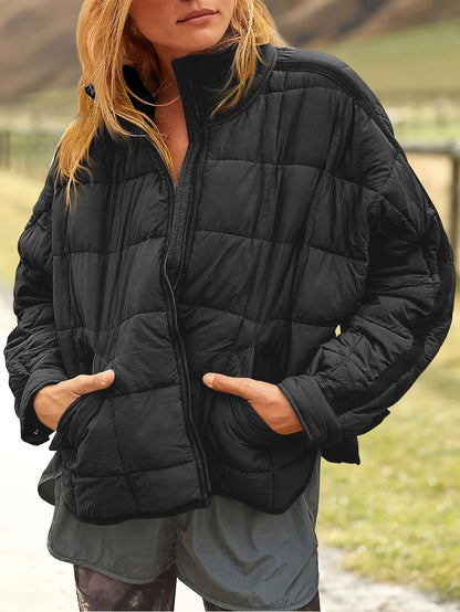 Women's Quilted Denim Pullover Jacket – Black option – main product image