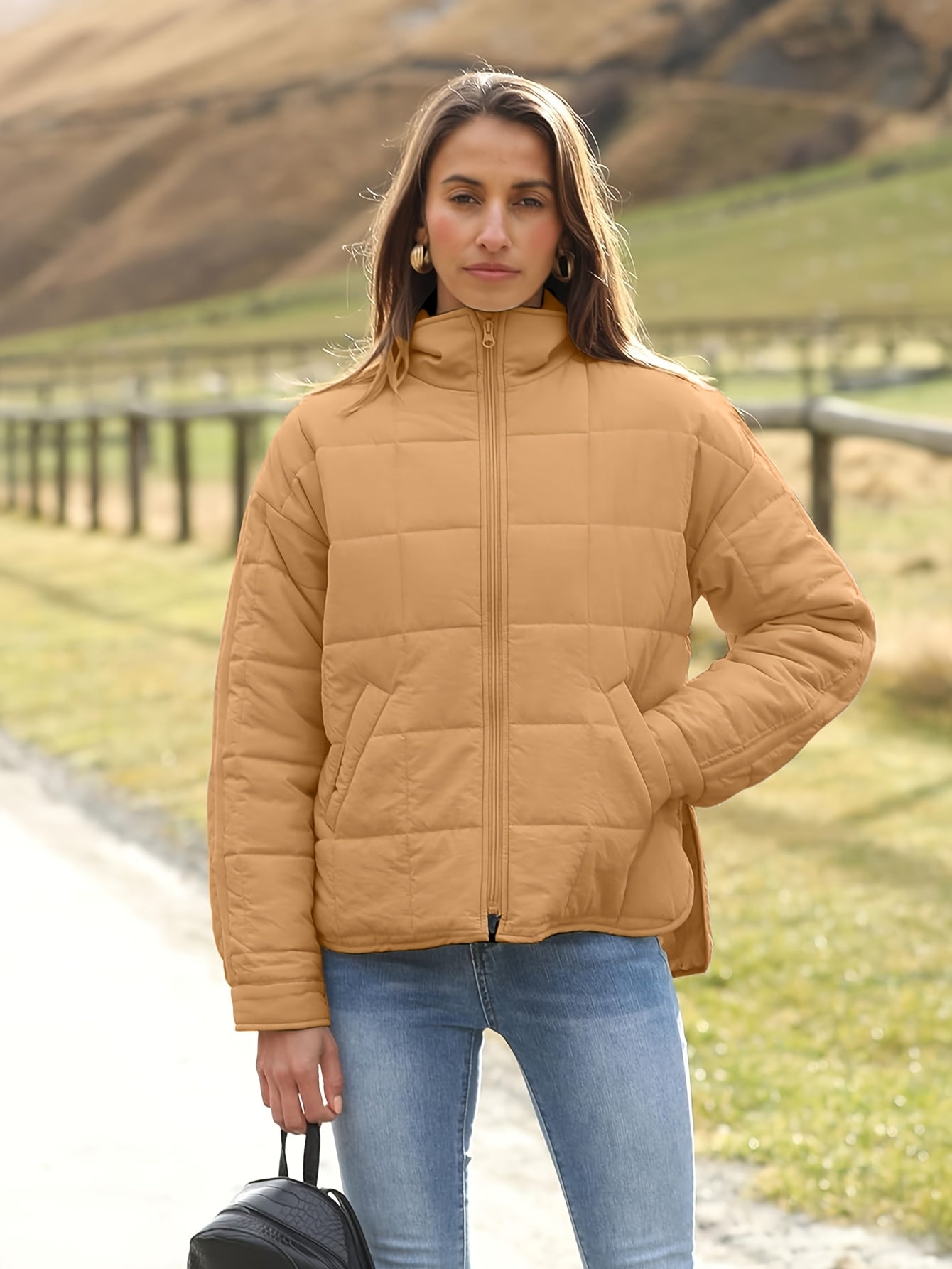 Women's Quilted Denim Pullover Jacket – Black option – view 8