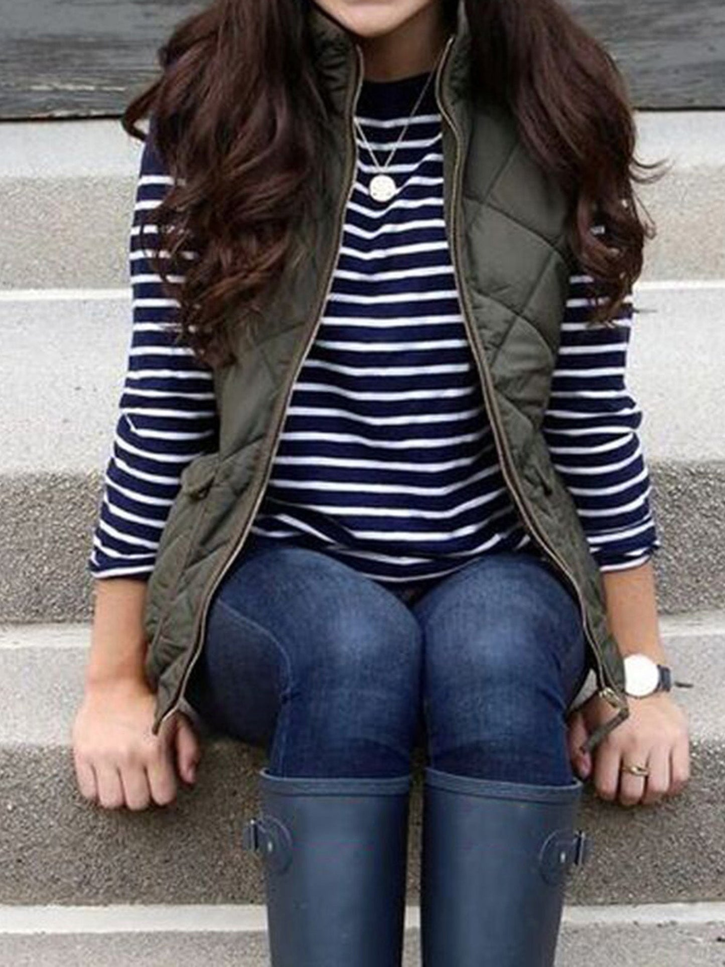 Women's Quilted Pullover Vest – Blue option – main product image