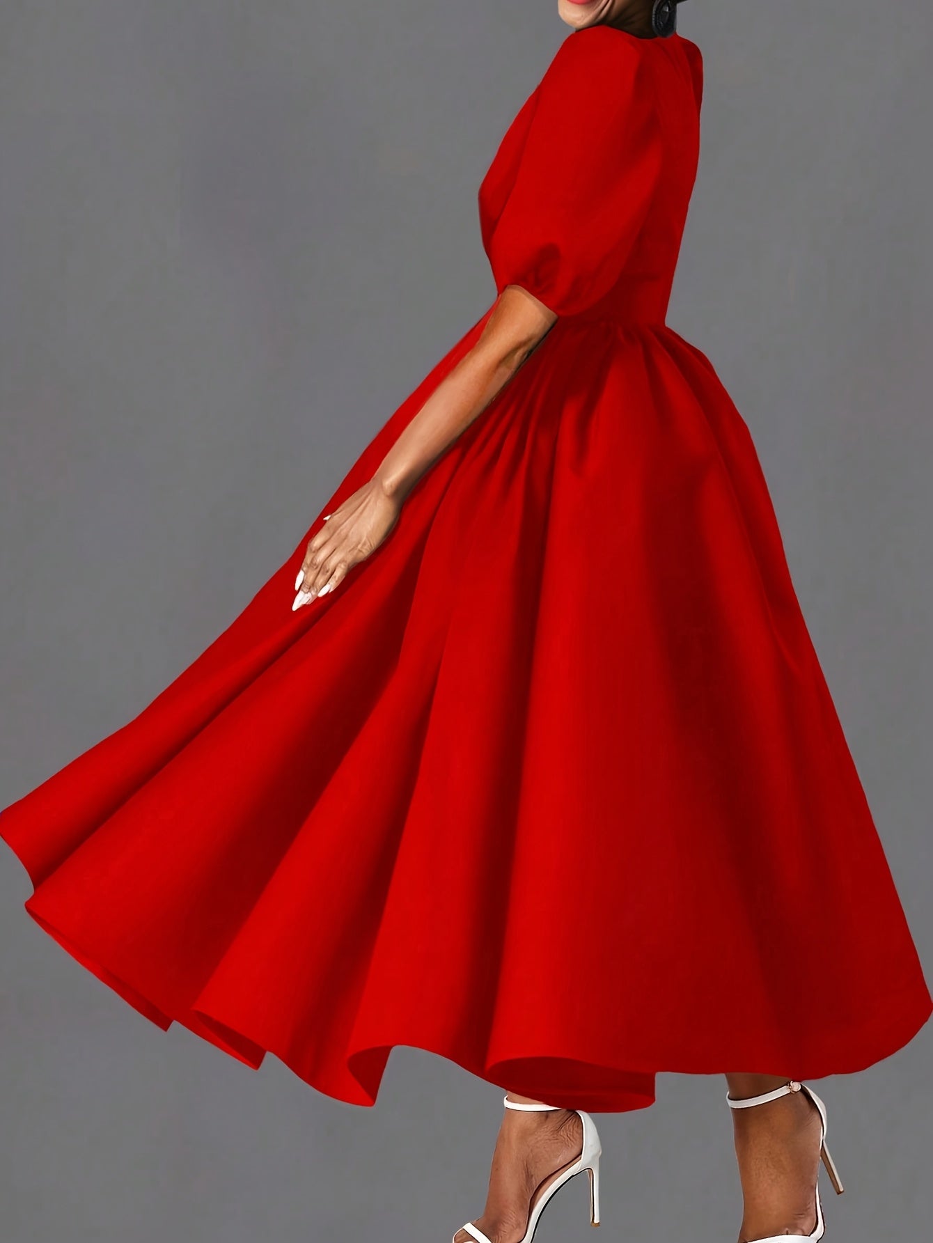 Women's Red Belted Dress – Pocket Fit and Flare Style detail view