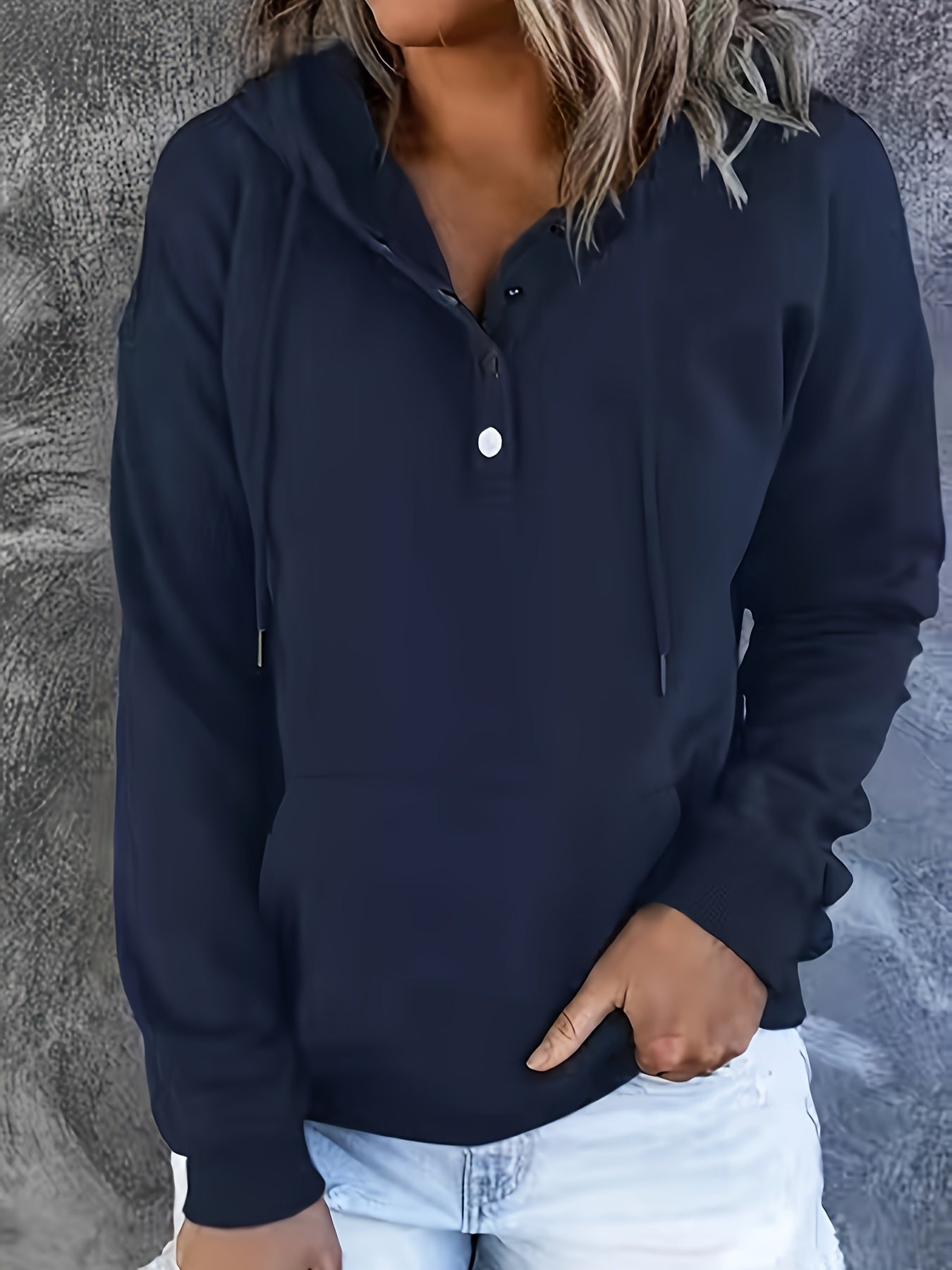 Women's Relaxed Button-Front Hoodie detail view