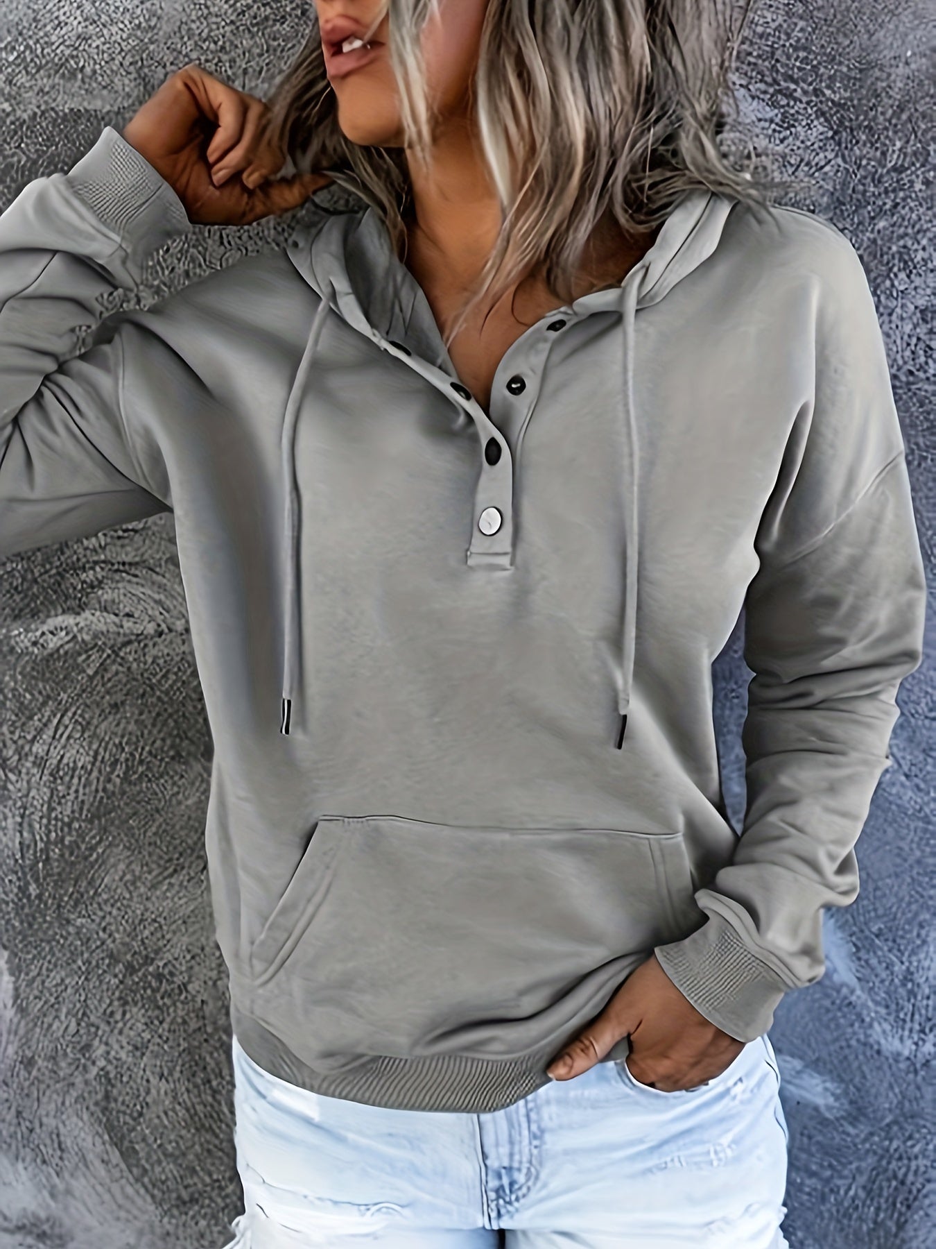 Women's Relaxed Button-Front Hoodie detail view