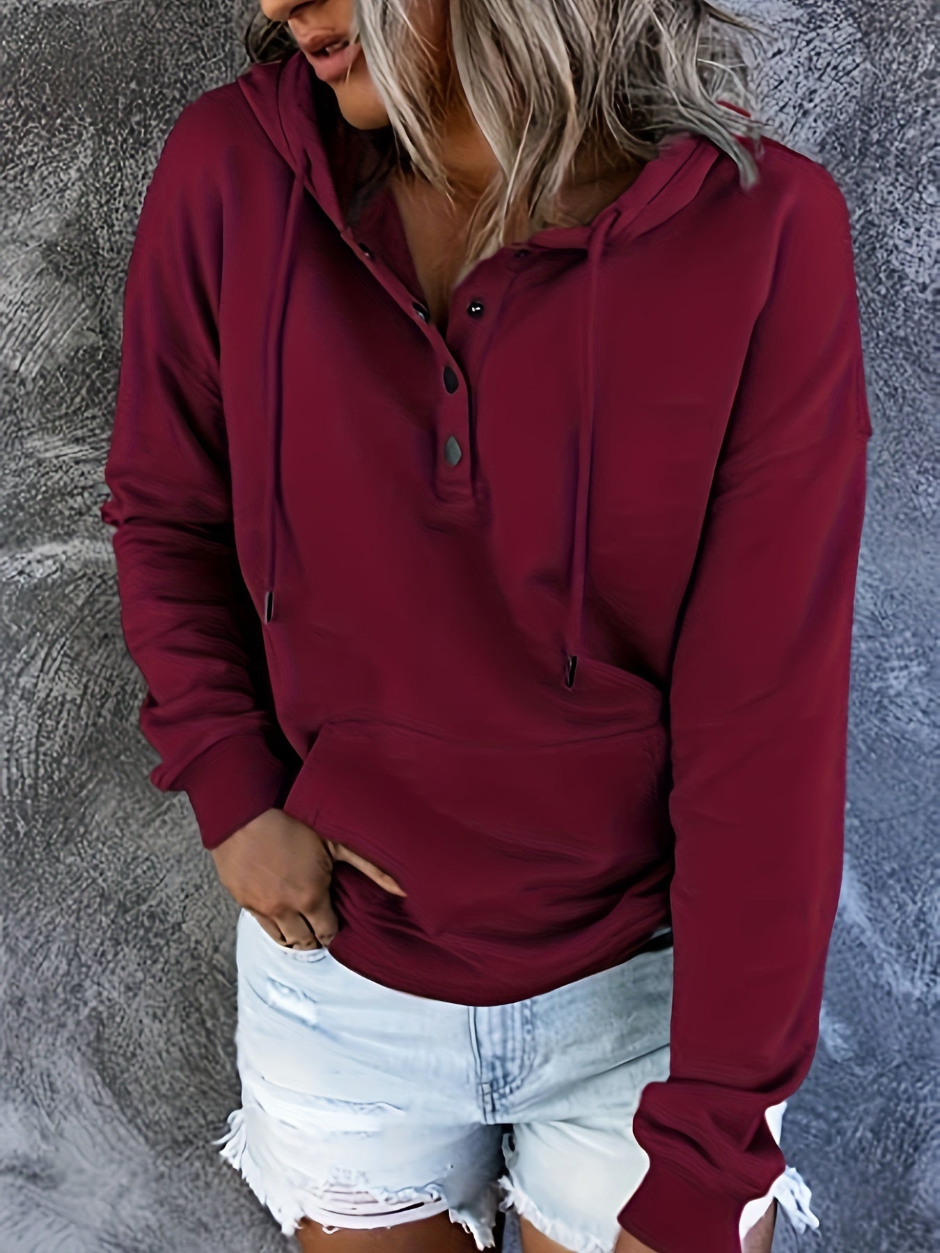 Women's Relaxed Button-Front Hoodie detail view
