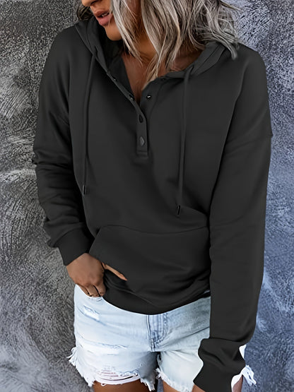 Women's Relaxed Button-Front Hoodie – Black option – view 4