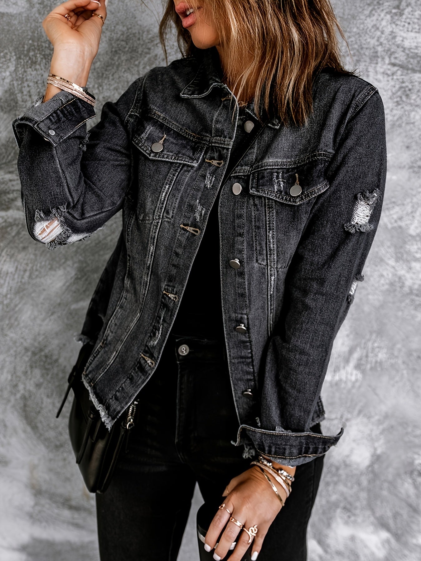 Women's Relaxed Denim Button-Front Jacket – 35-Variant Selection detail view