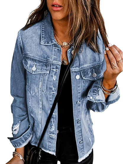 Women's Relaxed Denim Button-Front Jacket – 35-Variant Selection – Blue option – main product image