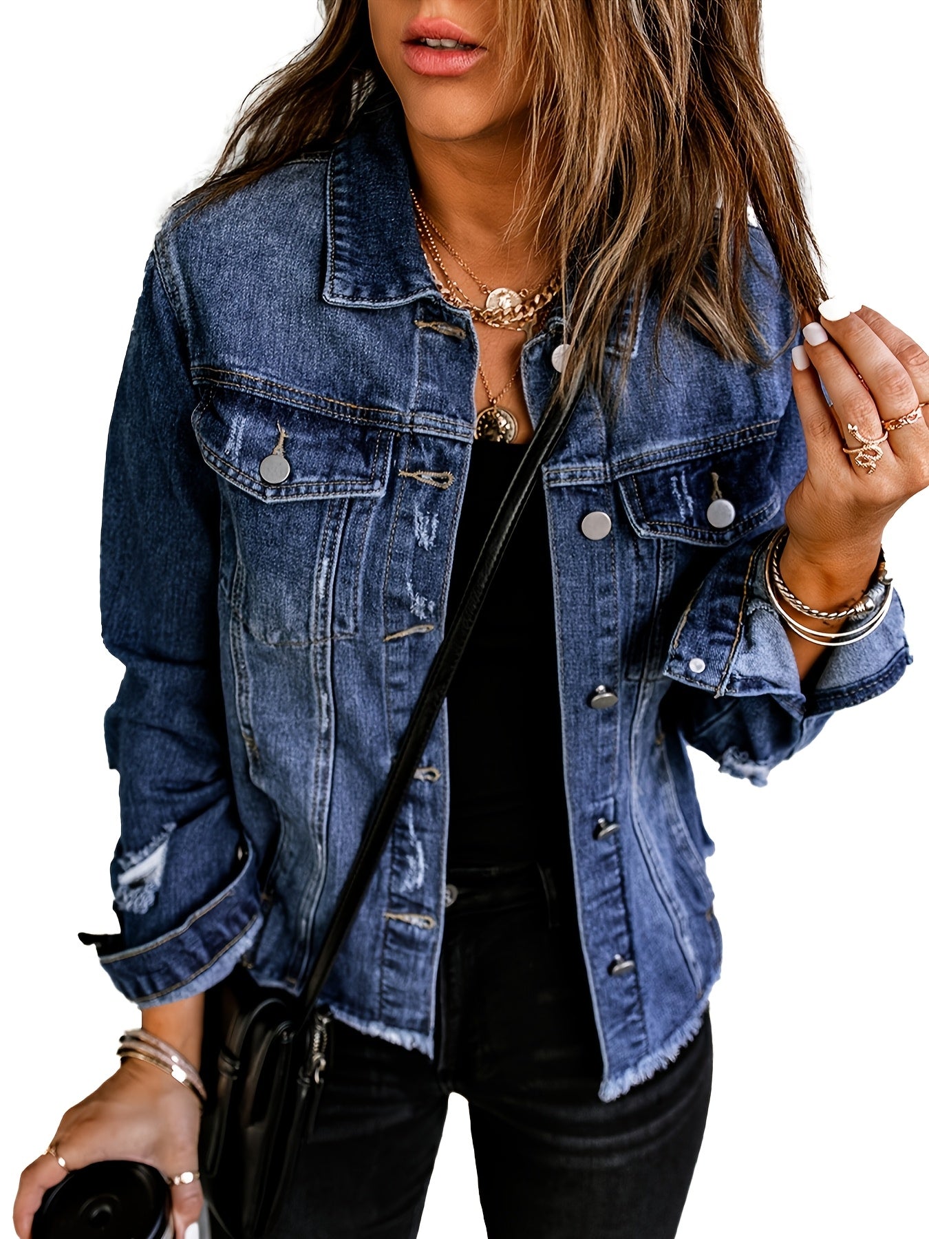 Women's Relaxed Denim Button-Front Jacket – 35-Variant Selection – Blue option – view 2