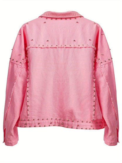 Women's Relaxed Denim Button-Front Jacket – Black / Blue detail view