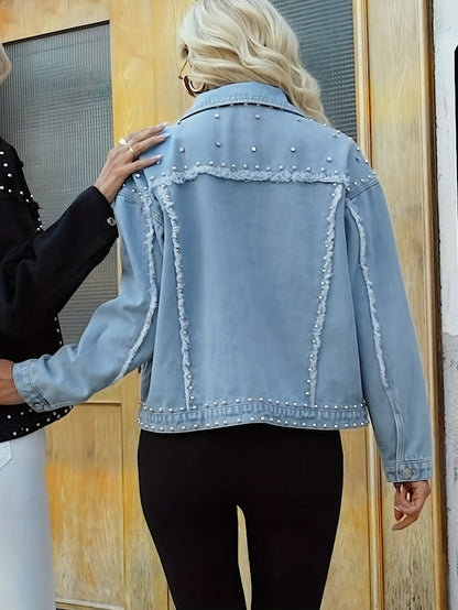 Women's Relaxed Denim Button-Front Jacket – Black / Blue detail view