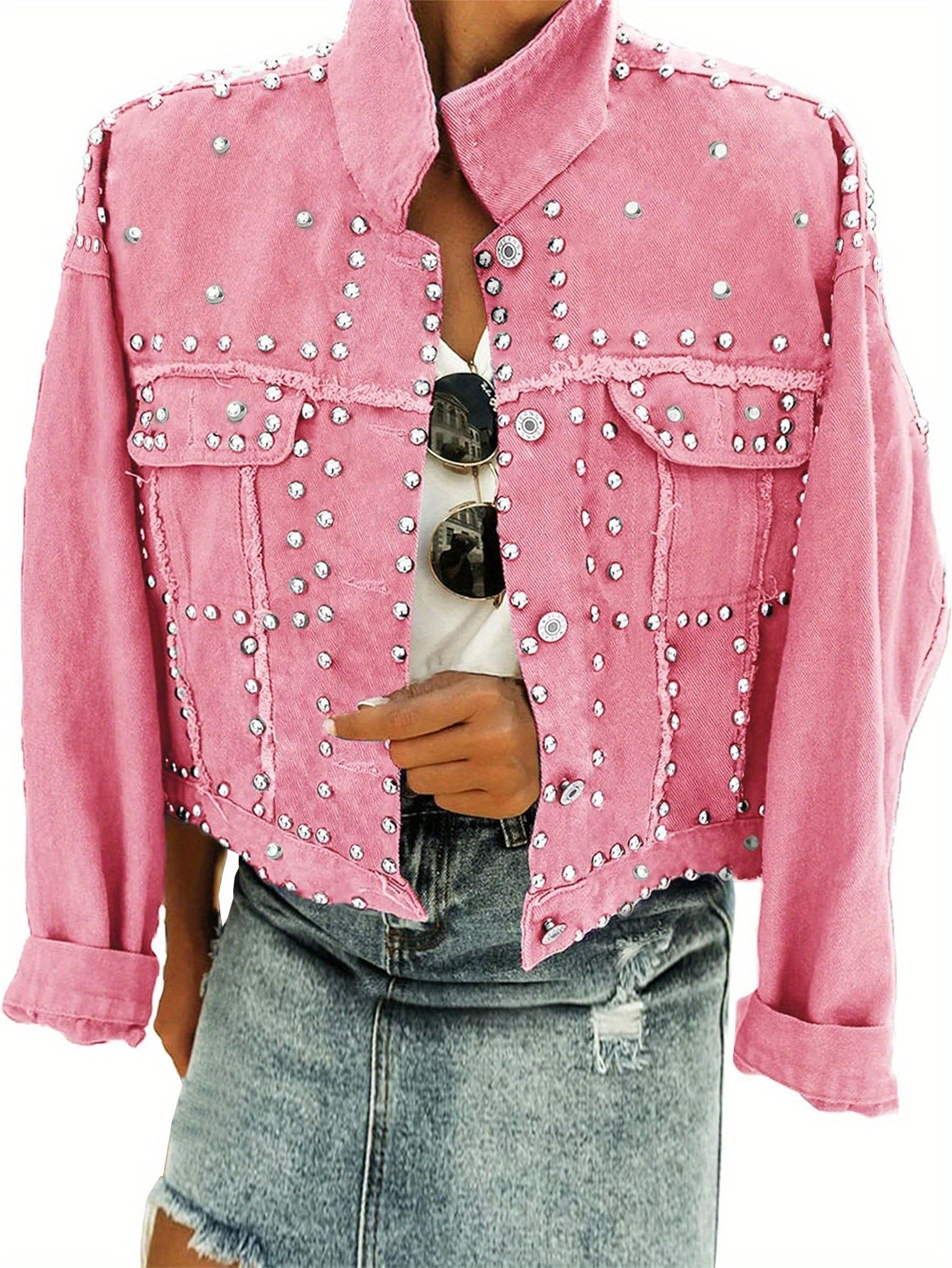 Women's Relaxed Denim Button-Front Jacket – Black / Blue detail view