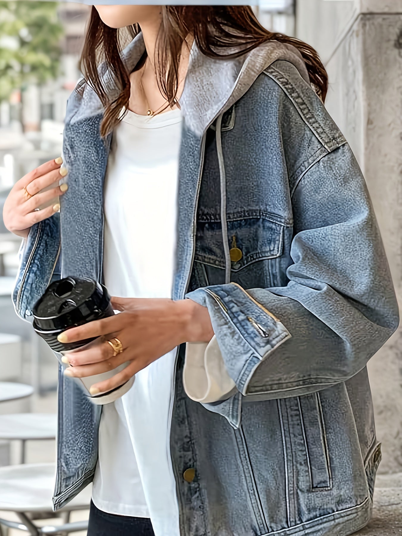 Women's Relaxed Denim Button-Front Jacket – Bright Steel Blue – Blue option – main product image