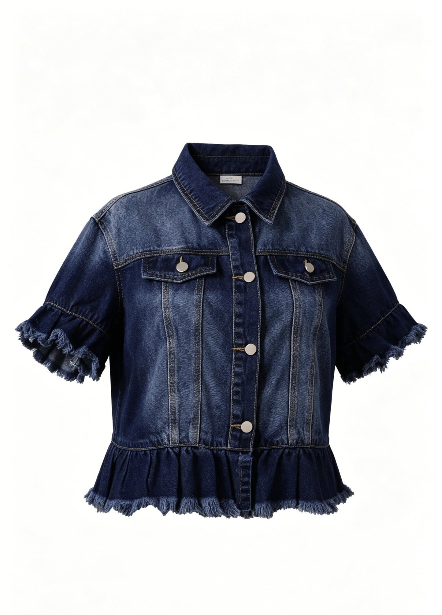 Women's Relaxed Denim Button-Front Jacket – Deep Blue detail view