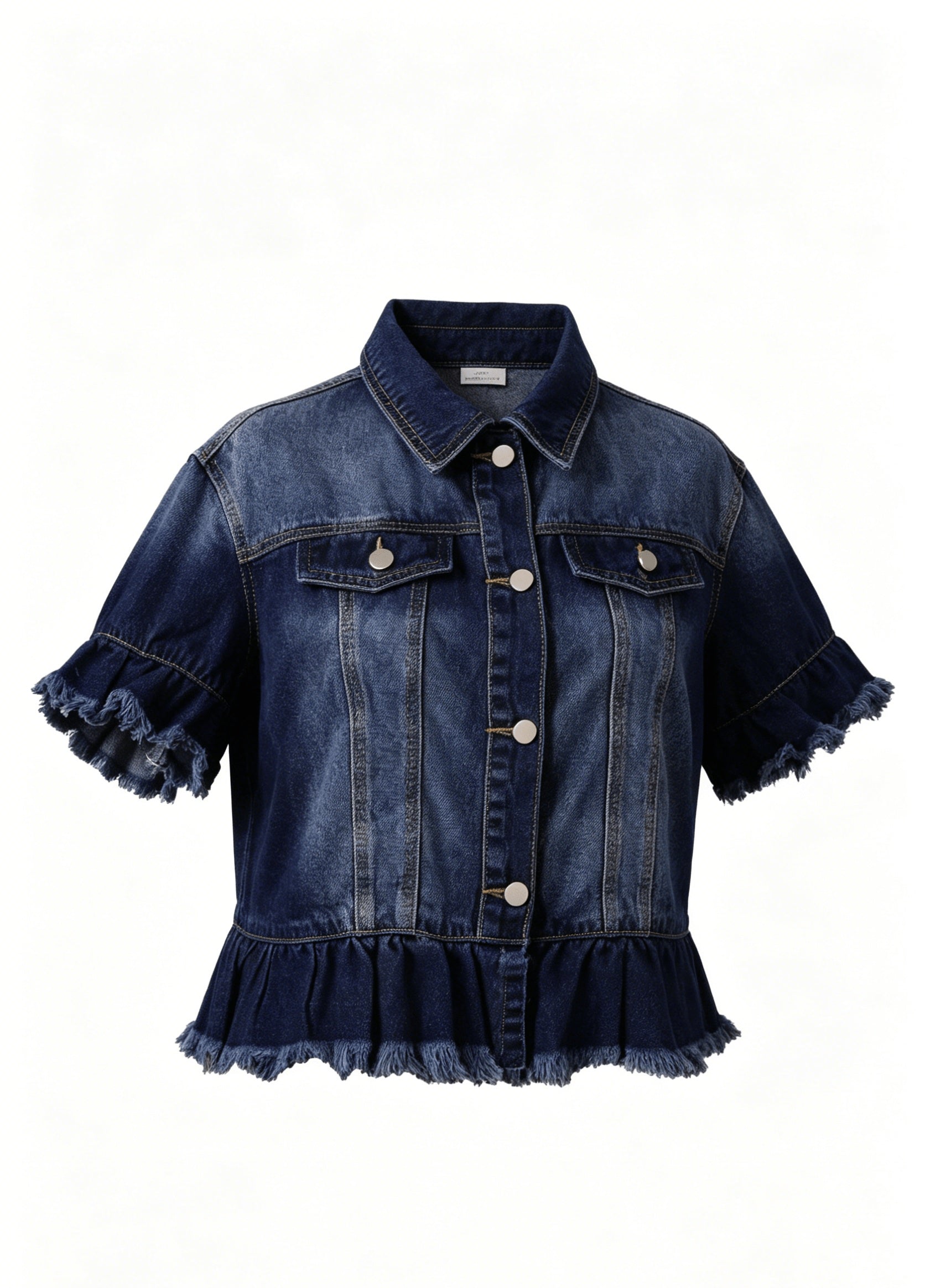 Women's Relaxed Denim Button-Front Jacket – Deep Blue detail view