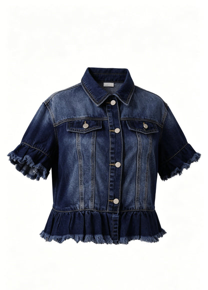 Women's Relaxed Denim Button-Front Jacket – Deep Blue detail view