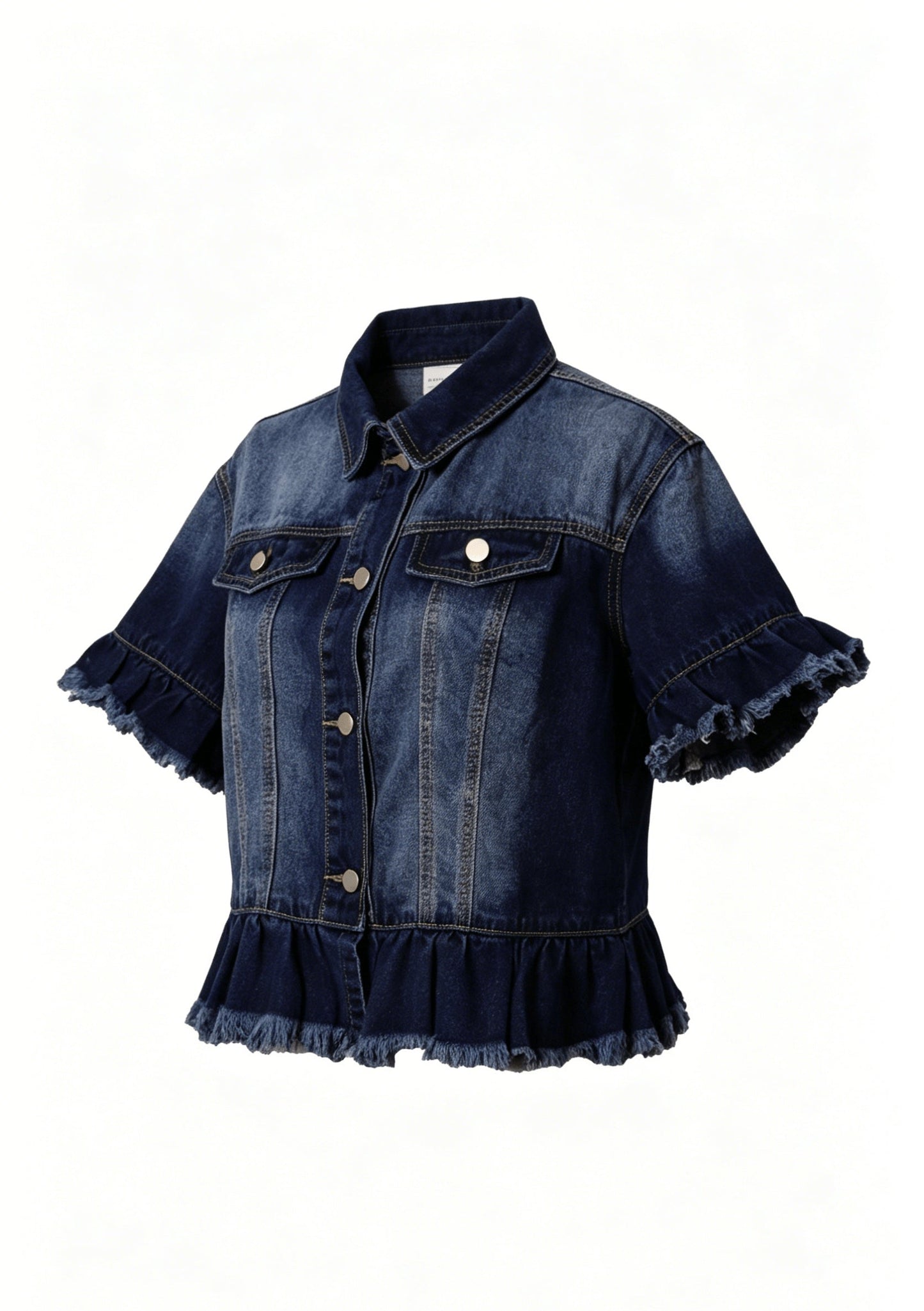 Women's Relaxed Denim Button-Front Jacket – Deep Blue detail view