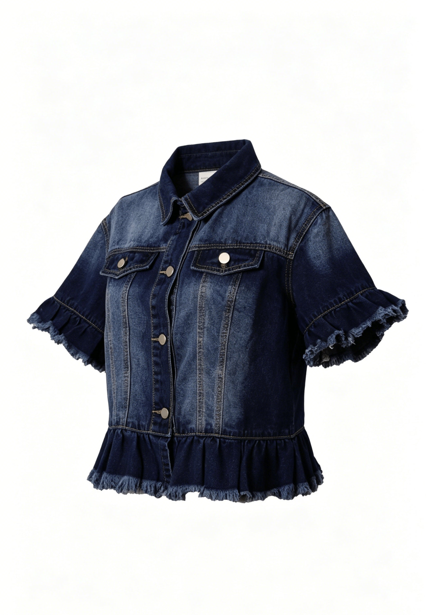 Women's Relaxed Denim Button-Front Jacket – Deep Blue detail view