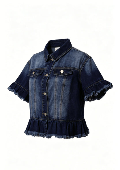 Women's Relaxed Denim Button-Front Jacket – Deep Blue detail view