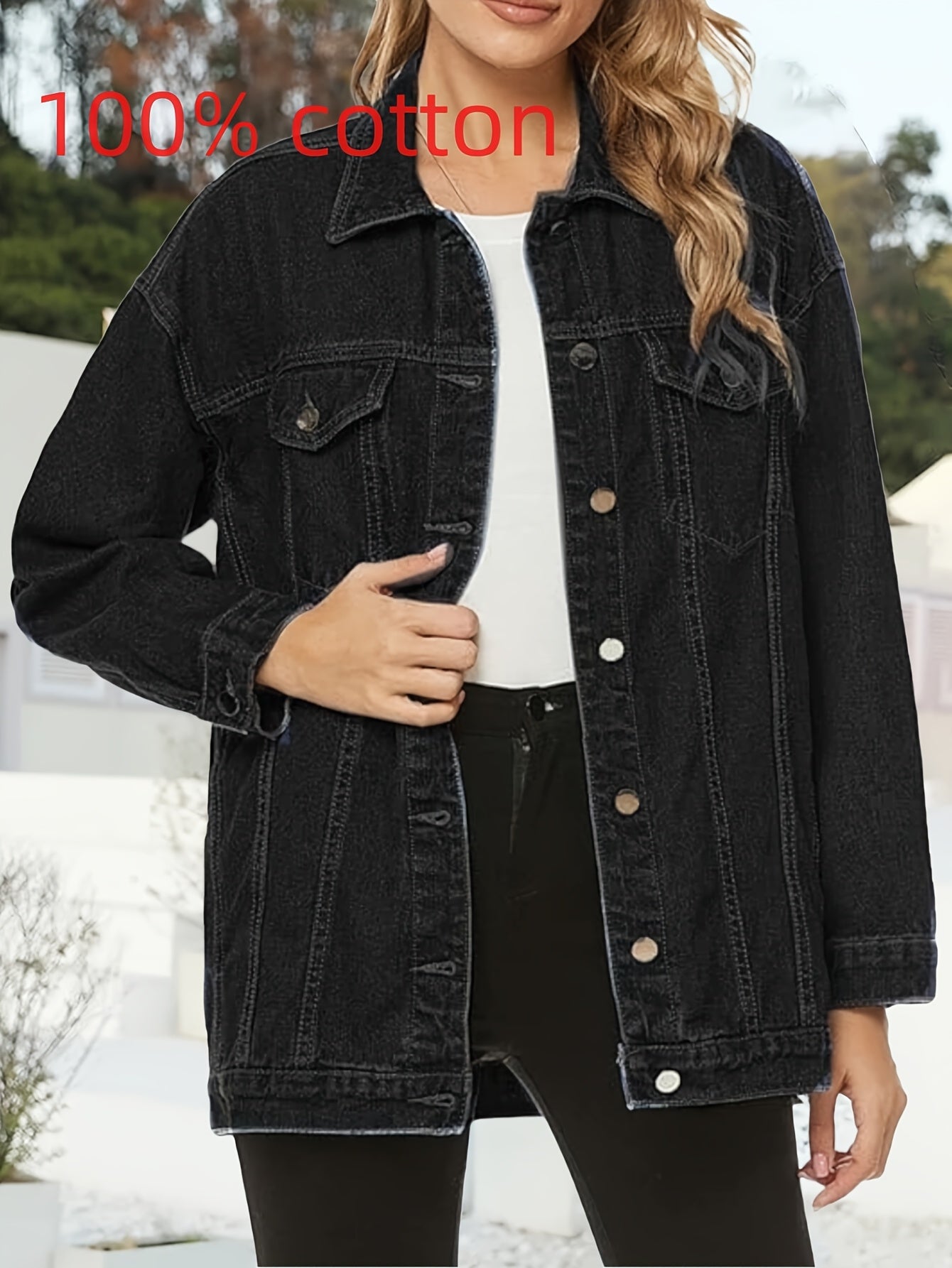 Women's Relaxed Denim Button-Front Jacket – Sizes XS–XXL – Black option – view 3