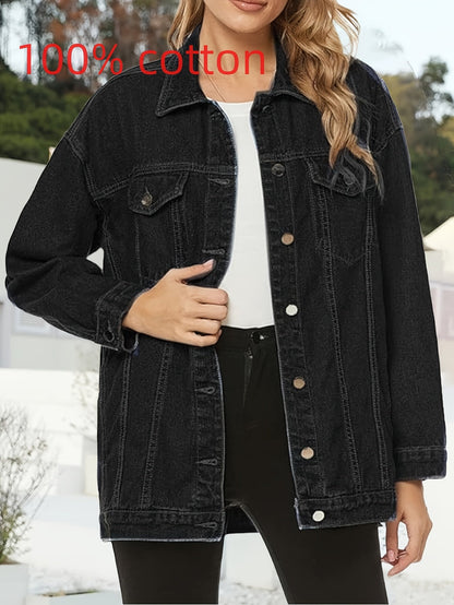 Women's Relaxed Denim Button-Front Jacket – Sizes XS–XXL – Black option – view 3