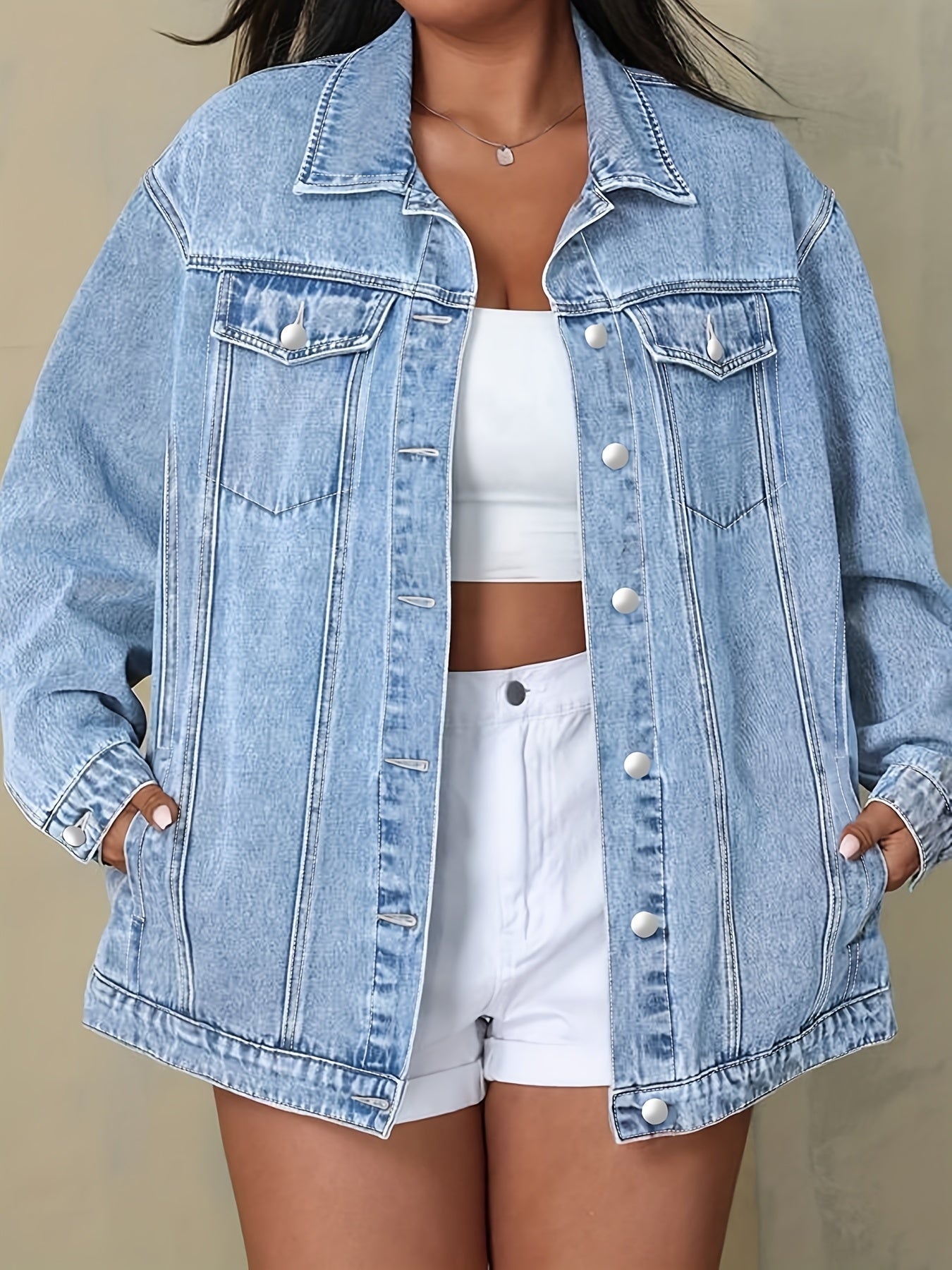 Women's Relaxed Denim Graphic Jacket detail view