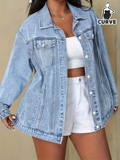Women's Relaxed Denim Graphic Jacket – Blue option – view 3