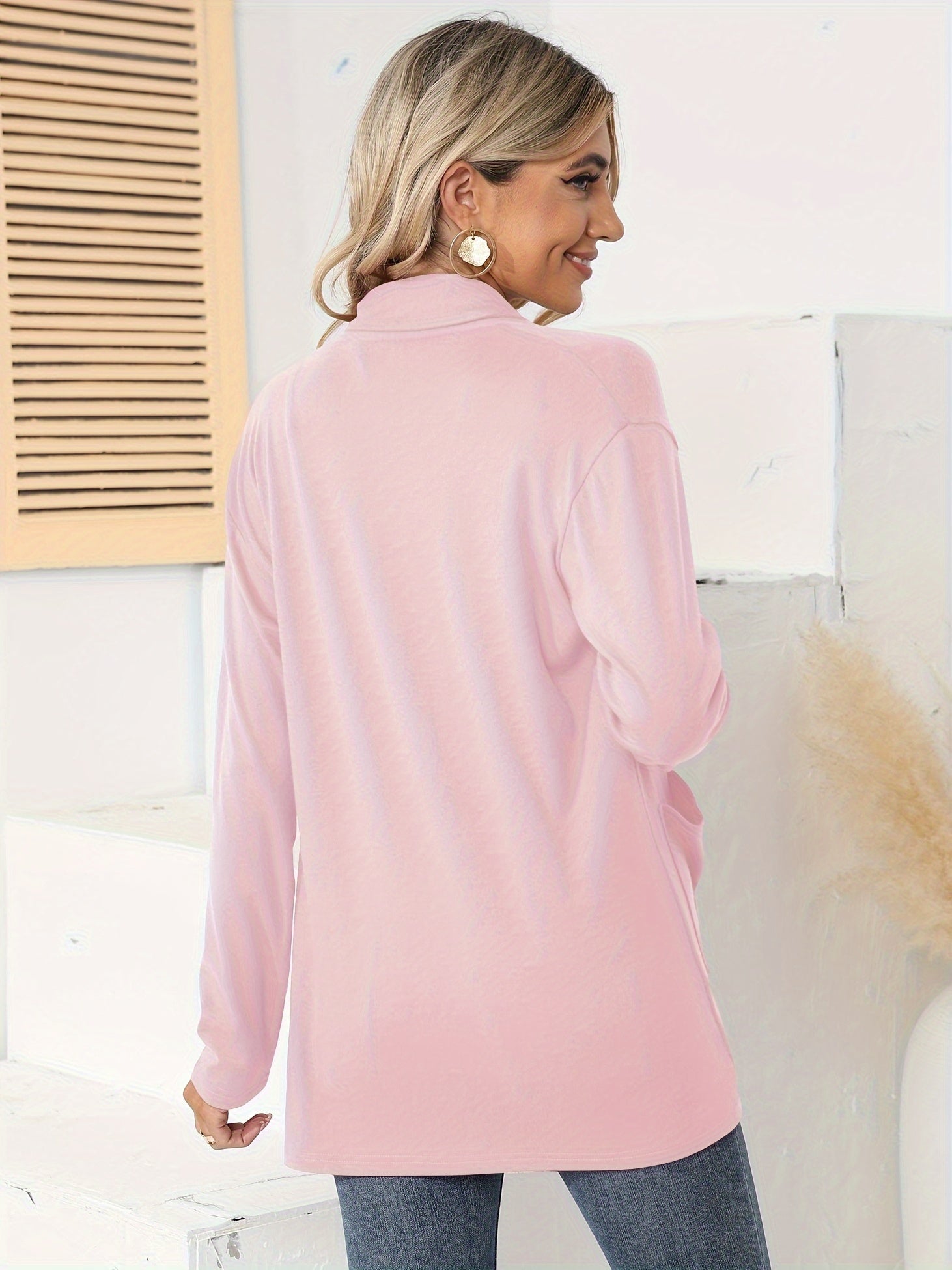 Women's Relaxed Denim Open-Front Cardigan – 4-Color Selection detail view