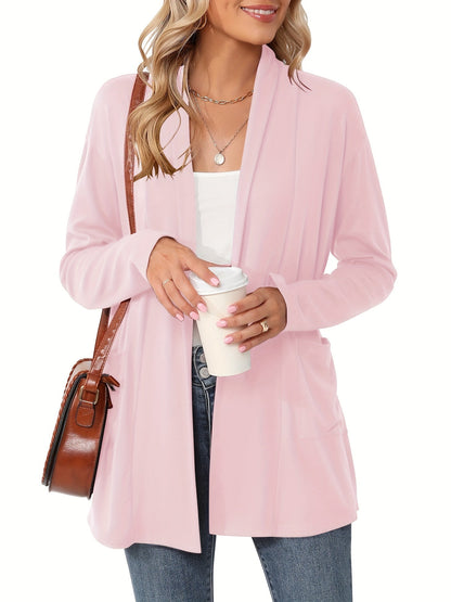 Women's Relaxed Denim Open-Front Cardigan – 4-Color Selection – Gray option – main product image